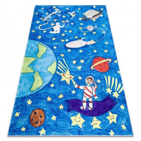 BAMBINO 2265 washing carpet Space, rocket for children anti-slip - blue 80x150 cm - Isotmatot.fi