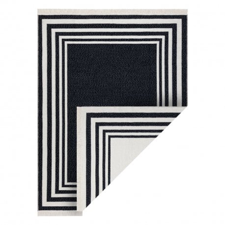Carpet TWIN 22990 Frame, cotton, double-sided, Ecological fringes - black / cream 60x90 cm - Isotmatot.fi