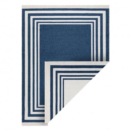 Carpet TWIN 22990 Frame, cotton, double-sided, Ecological fringes - navy blue / cream 60x90 cm - Isotmatot.fi