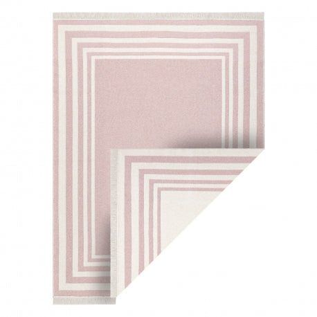Carpet TWIN 22990 Frame, cotton, double-sided, Ecological fringes - pink / cream 60x90 cm - Isotmatot.fi