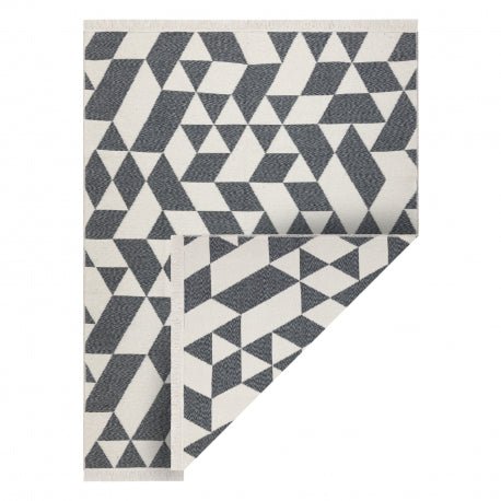 Carpet TWIN 22992 geometric, cotton, double-sided, Ecological fringes - anthracite / cream 60x90 cm - Isotmatot.fi