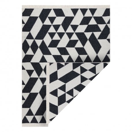 Carpet TWIN 22992 geometric, cotton, double-sided, Ecological fringes - black / cream 60x90 cm - Isotmatot.fi