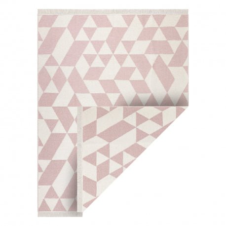 Carpet TWIN 22992 geometric, cotton, double-sided, Ecological fringes - pink / cream 60x90 cm - Isotmatot.fi