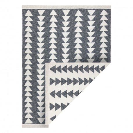 Carpet TWIN 22994 geometric, triangles cotton, double-sided, Ecological fringes - anthracite / cream 60x90 cm - Isotmatot.fi