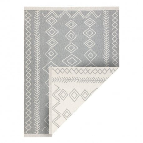 Carpet TWIN 23000 Boho, cotton, double-sided, diamonds Ecological fringes - grey / cream 60x90 cm - Isotmatot.fi