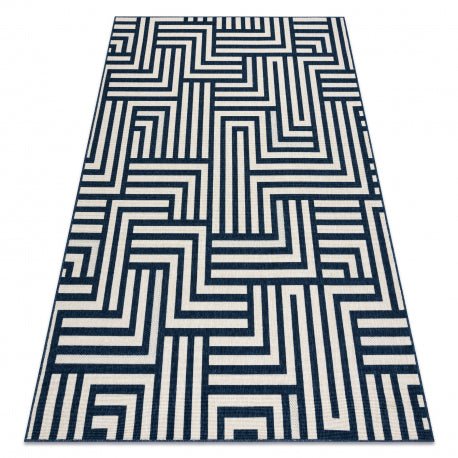 matto SprINg 20421994 labyrintti sisal, looped, valkea/sininen 80x150 cm - Isotmatot.fi