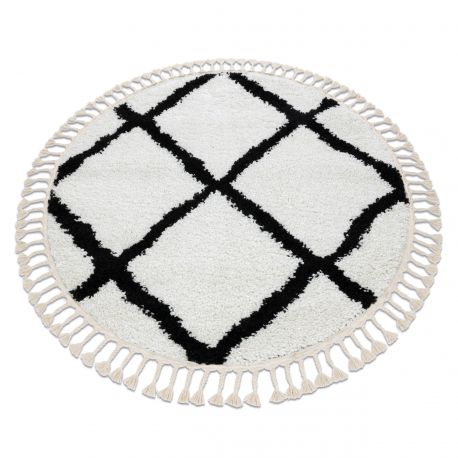 Carpet BERBER CROSS circle white Fringe Berber Moroccan shaggy circle 120 cm - Isotmatot.fi