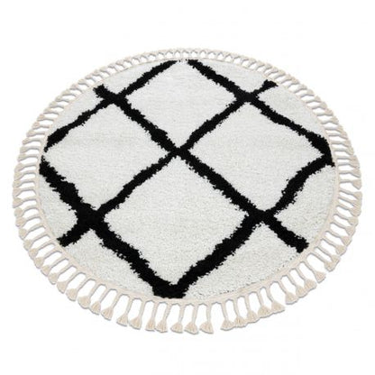 Carpet BERBER CROSS circle white Fringe Berber Moroccan shaggy circle 120 cm - Isotmatot.fi