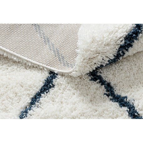 UNION matto 3683 ristikko valkea/sininen hapsuilla marokkolainen pehmeä/shaggy 80x150 cm - Isotmatot.fi